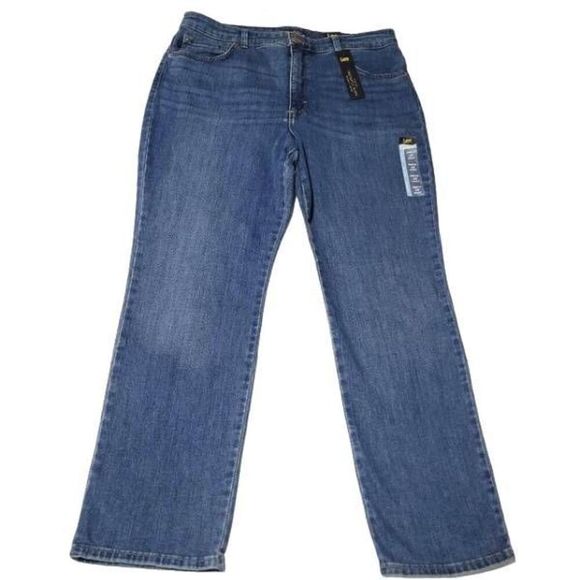 Lee Jeans Women's Size 16S Medium Blue Wash Straight Leg High Rise Slimming Deni - Picture 1 of 12